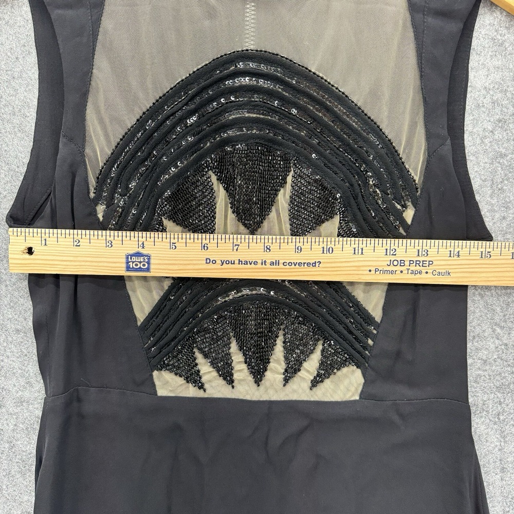 Manning Cartell Hi Lo Evening Dress US 6 Black Sleeveless Beaded Sheer Illusion - Picture 11 of 14
